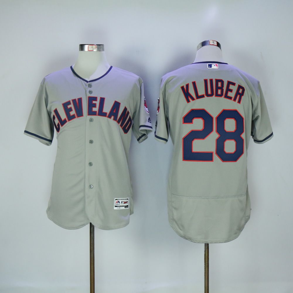 Men Cleveland Indians 28 Kluber Grey MLB Jerseys